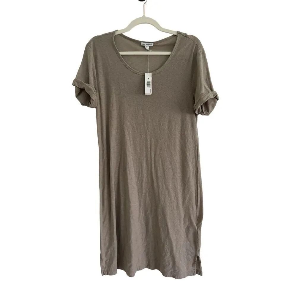 NWT James Perse Rolled Sleeve Comfort T-Shirt Dress Tan Fume Women's Size 2